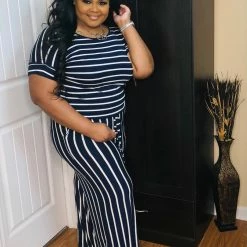 PASH BOUTIQUE Navy/Ivory Short Sleeve Jumpsuit New Arrivals