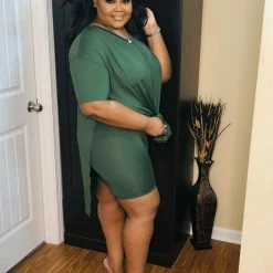 PASH BOUTIQUE Olive V Neck Oversize Top Set