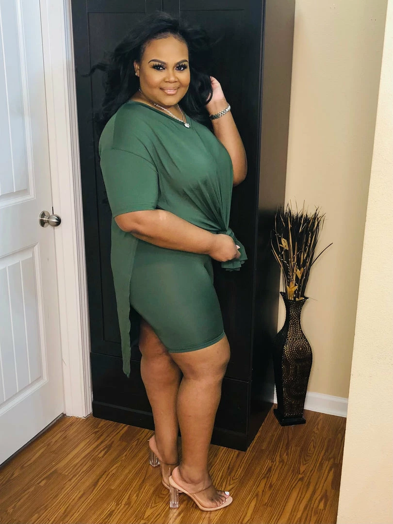 PASH BOUTIQUE Olive V Neck Oversize Top Set