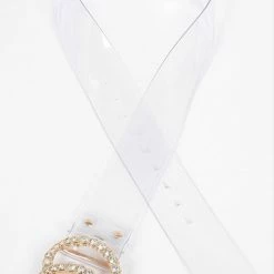 PASH BOUTIQUE Clear/Gold Stone Buckle Transparent Belt
