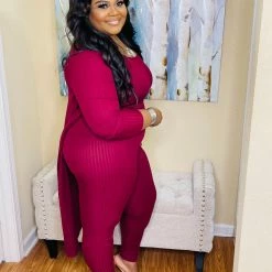 PASH BOUTIQUE Burgundy 3pc Cardigan Set New Arrivals