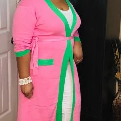 PASH BOUTIQUE New Arrivals Pink/Green Plus Cardigan