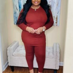 PASH BOUTIQUE New Arrivals Dk Rust Long Sleeve Pocket Set