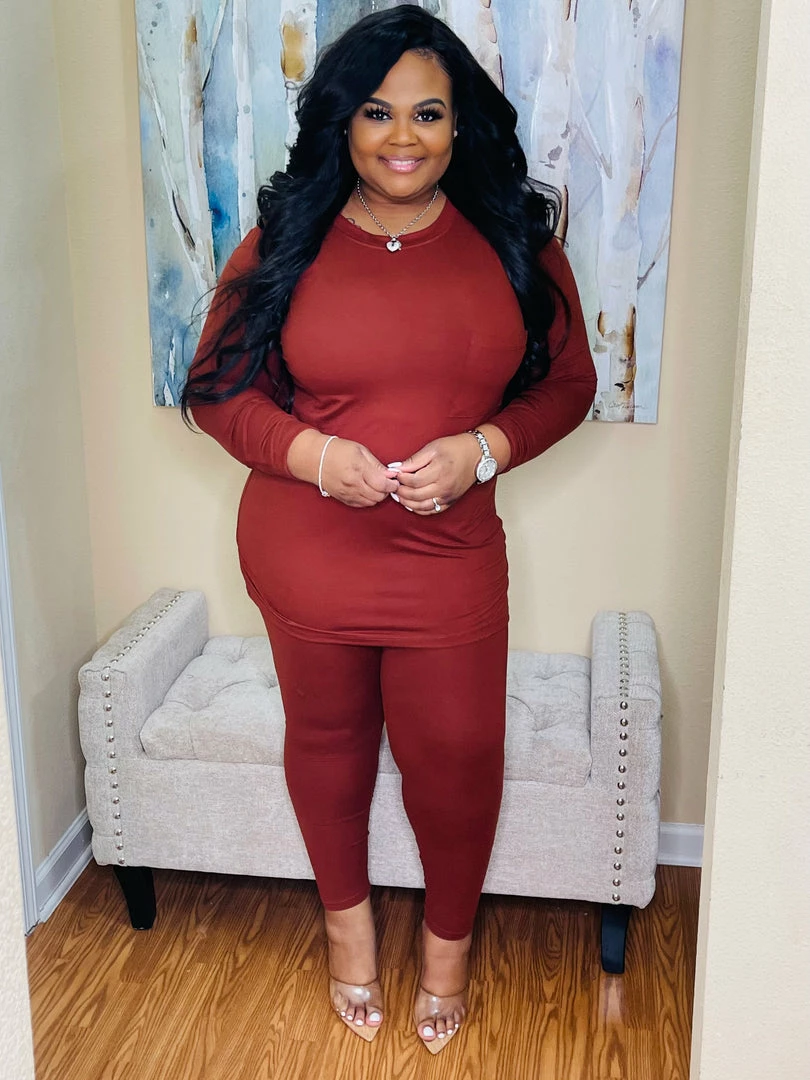 PASH BOUTIQUE New Arrivals Dk Rust Long Sleeve Pocket Set