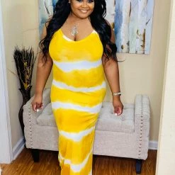 PASH BOUTIQUE Mustard Tye-dye Maxi New Arrivals