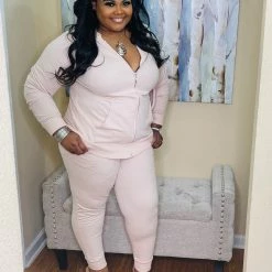 PASH BOUTIQUE New Arrivals Dusty Blush Zipper Jogger Set