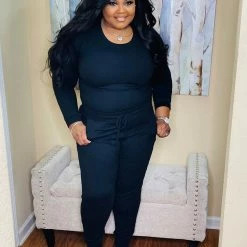 PASH BOUTIQUE Black Long Sleeve Microfiber Set Sets (Missy)