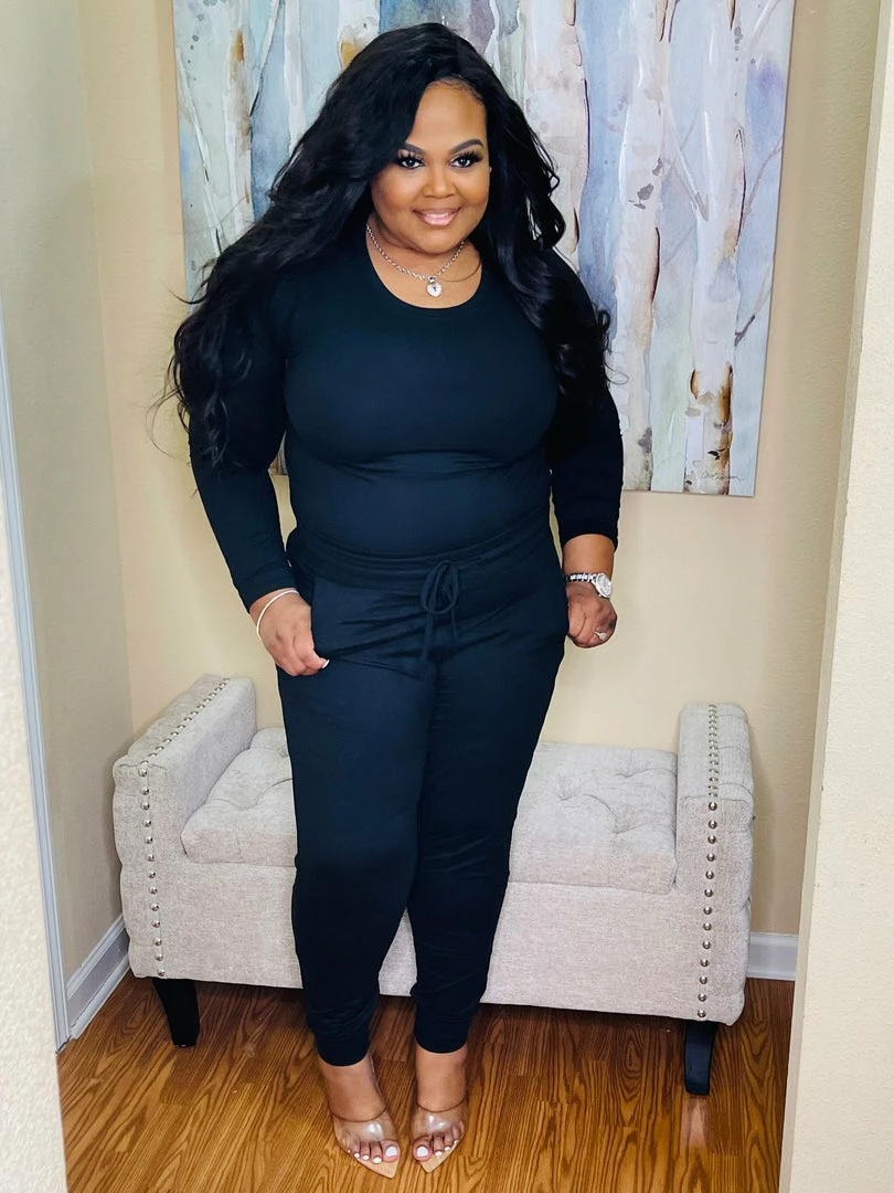 PASH BOUTIQUE Black Long Sleeve Microfiber Set Sets (Missy)