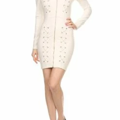 Pashboutique White Long Sleeve Midi Dresses (Missy)