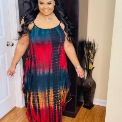 PASH BOUTIQUE Teal/Red Tye Dye Dress New Arrivals