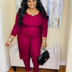 PASH BOUTIQUE Burgundy 3pc Cardigan Set New Arrivals