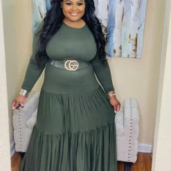 PASH BOUTIQUE Olive Plus Long Sleeve Maxi Dress