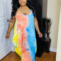 PASH BOUTIQUE New Arrivals Orange Tie Dye Plus Dress