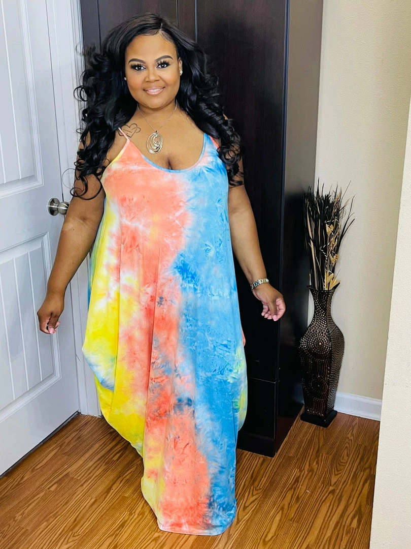 PASH BOUTIQUE New Arrivals Orange Tie Dye Plus Dress