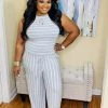 PASH BOUTIQUE Grey/Ivory Jumpsuit