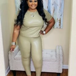 PASH BOUTIQUE Khaki Faux Leather Set