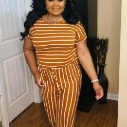 PASH BOUTIQUE Almond/Ivory Short Sleeve Jumpsuit