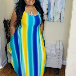 PASH BOUTIQUE Blue/Yellow Maxi Dress New Arrivals