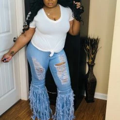 PASH BOUTIQUE New Arrivals Distressed Fringe Wide Leg Jeans