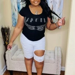 PASH BOUTIQUE White Plus Denim Distressed Shorts