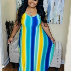 PASH BOUTIQUE Blue/Yellow Maxi Dress New Arrivals
