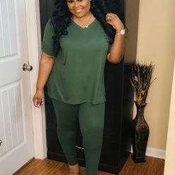 PASH BOUTIQUE New Arrivals Army Green Plus Lounge Set