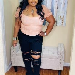 PASH BOUTIQUE Cork Plus Polka Dot Mesh Top