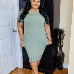 PASH BOUTIQUE New Arrivals Lt Olive Round Neck T-shirt Dress