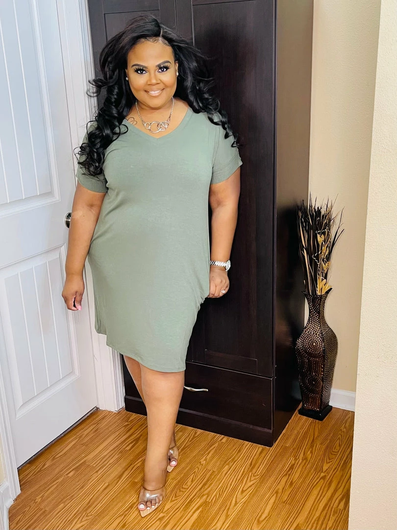 PASH BOUTIQUE Lt. Olive Plus T-Shirt Dress New Arrivals