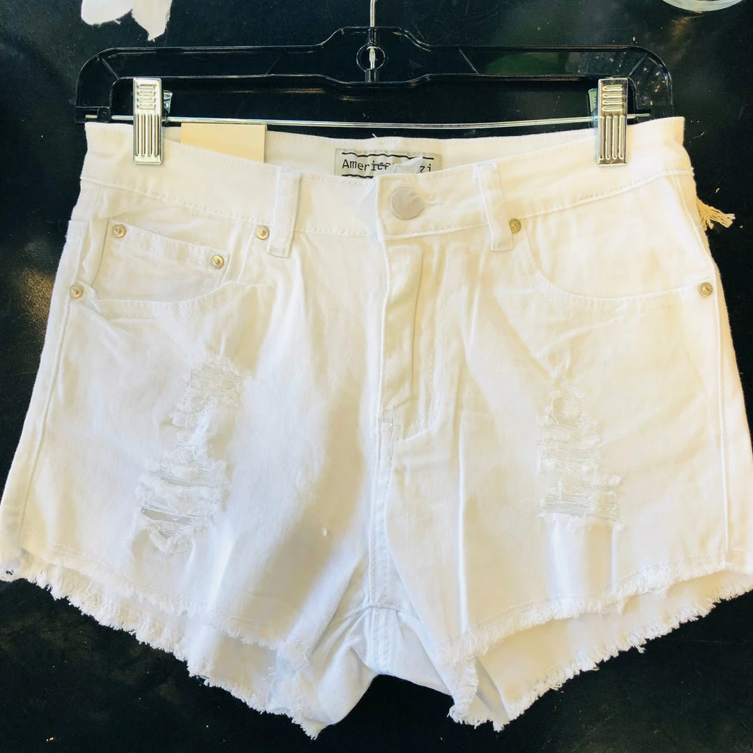 PASH BOUTIQUE White Fringe Denim Shorts