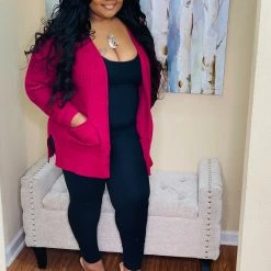 PASH BOUTIQUE New Arrivals Magenta Waffle Cardigan