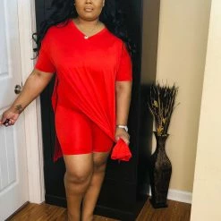 PASH BOUTIQUE Red V Neck Oversize Top Set New Arrivals