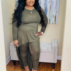 PASH BOUTIQUE Olive High Low 2pc Green Clearance