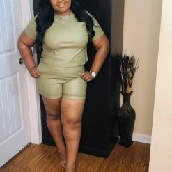 PASH BOUTIQUE Khaki Leather Short Set