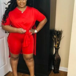 PASH BOUTIQUE Red V Neck Oversize Top Set New Arrivals