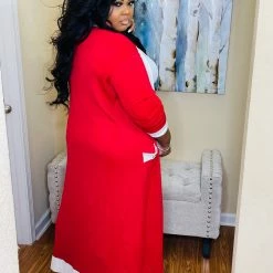 PASH BOUTIQUE Red/White Plus Cardigan New Arrivals