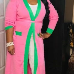 PASH BOUTIQUE New Arrivals Pink/Green Plus Cardigan