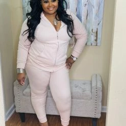PASH BOUTIQUE New Arrivals Dusty Blush Zipper Jogger Set