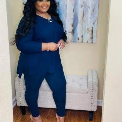 PASH BOUTIQUE Navy Waffle Set Sets (Missy)