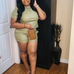 PASH BOUTIQUE Khaki Leather Short Set