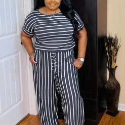 PASH BOUTIQUE New Arrivals Ash Grey/Ivory Plus Jumpsuit