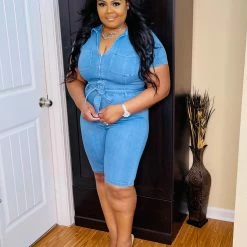 PASH BOUTIQUE Light Denim Short Jumpsuit