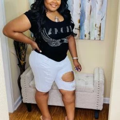 PASH BOUTIQUE White Plus Denim Distressed Shorts