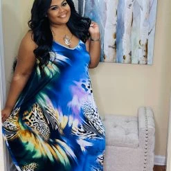 PASH BOUTIQUE Blue Leopard Maxi Dress