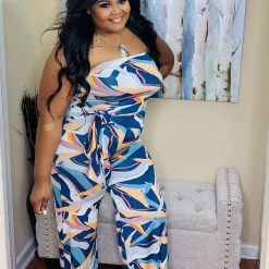 PASH BOUTIQUE New Arrivals Blue Plus Multicolored Jumpsuit