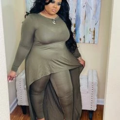 PASH BOUTIQUE Olive High Low 2pc Green Clearance