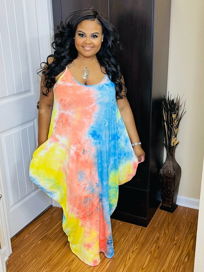 PASH BOUTIQUE New Arrivals Orange Tie Dye Plus Dress