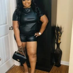 PASH BOUTIQUE Black Leather Short Set New Arrivals