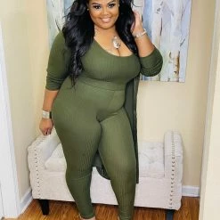 PASH BOUTIQUE New Arrivals Dk Olive 3pc Cardigan Set