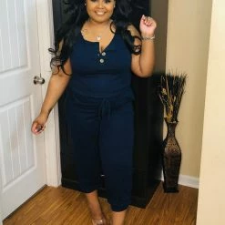PASH BOUTIQUE New Arrivals Navy Sleeveless Jogger Jumpsuit
